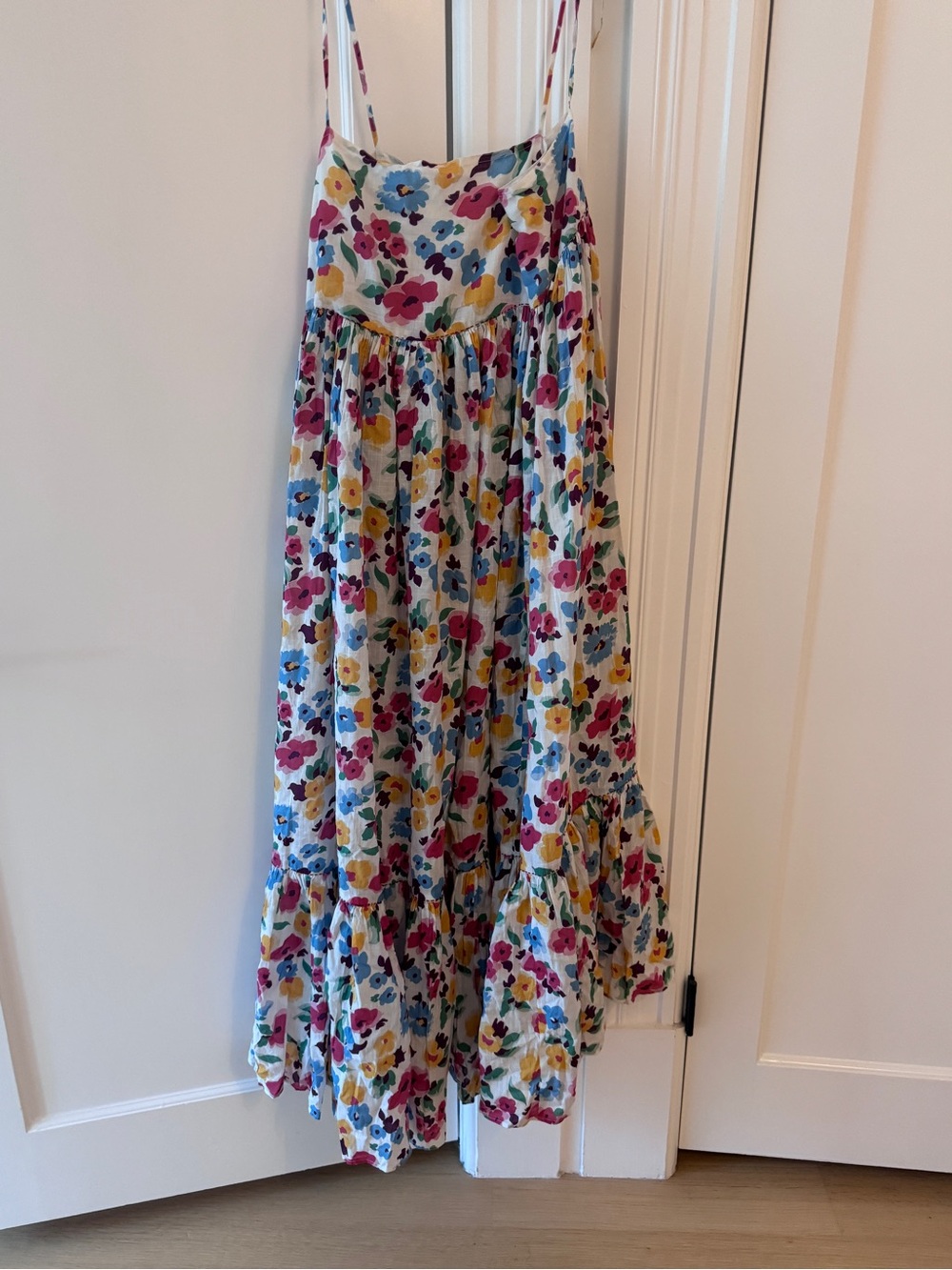 THE GREAT. Multicolor Floral Tiered Spaghetti-Strap Maxi Dress - Picture 3 of 6